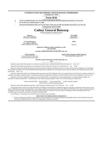 Thumbnail Cathay General Bancorp 10-K Annual Report 