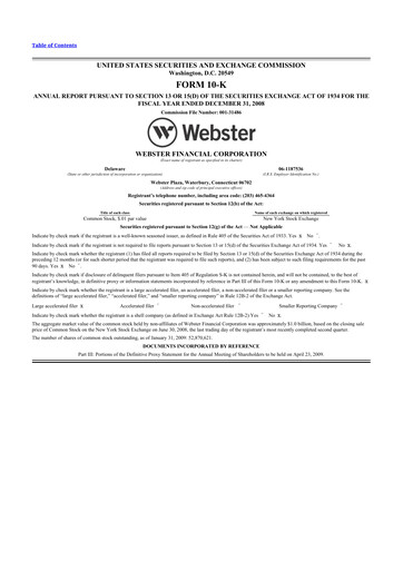 Thumbnail Webster Financial 10-K Annual Report 