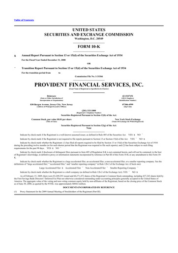 Thumbnail Provident Financial Services 10-K Annual Report 