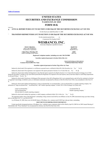 Thumbnail WesBanco 10-K Annual Report 