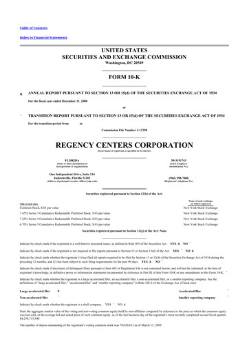 Thumbnail Regency Centers
 10-K Annual Report 