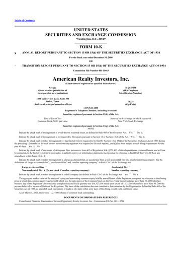 Vorschaubild American Realty Investors 10-K Jahresbericht 