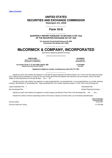 Thumbnail McCormick & Company
 10-Q Quarterly Report FY 