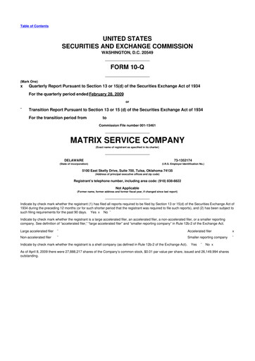Miniature Matrix Service Company 10-Q Rapport trimestriel  