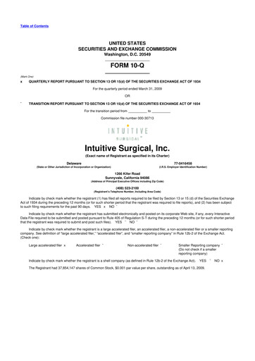 Thumbnail Intuitive Surgical 10-Q Quarterly Report FY 