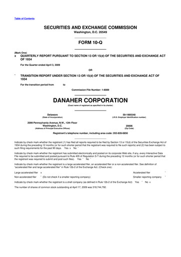 Thumbnail Danaher 10-Q Quarterly Report FY 