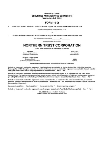 Thumbnail Northern Trust
 10-Q Quarterly Report FY 