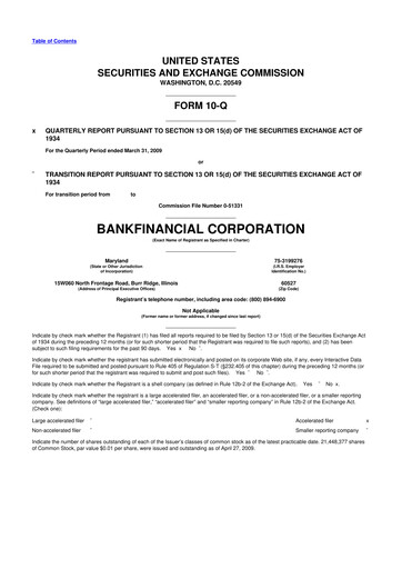 Thumbnail BankFinancial 10-Q Quarterly Report FY 