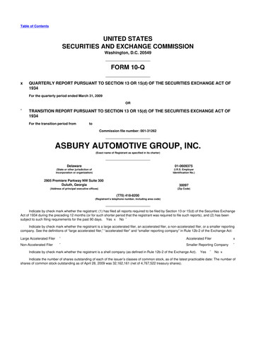 Thumbnail Asbury Automotive Group 10-Q Quarterly Report FY 