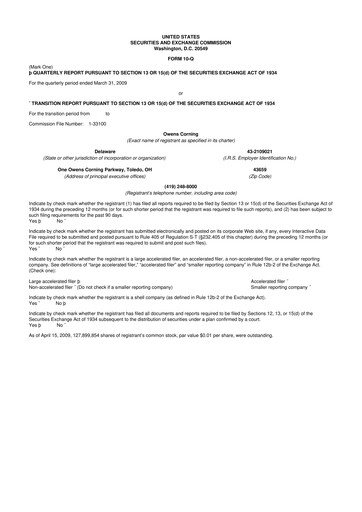 Thumbnail Owens Corning
 10-Q Quarterly Report FY 