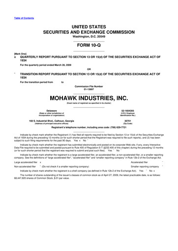 Thumbnail Mohawk Industries
 10-Q Quarterly Report FY 
