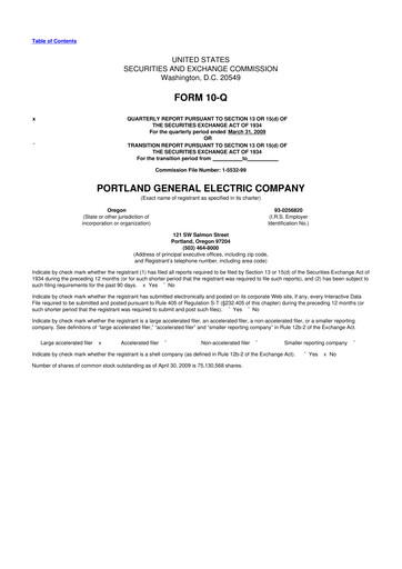 Thumbnail Portland General Electric
 10-Q Quarterly Report FY 