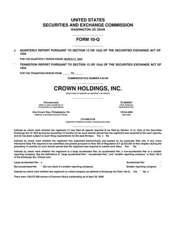 Thumbnail Crown Holdings
 10-Q Quarterly Report FY 