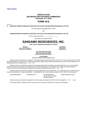 Thumbnail Sangamo Therapeutics
 10-Q Quarterly Report FY 