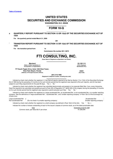 Thumbnail FTI Consulting 10-Q Quarterly Report FY 