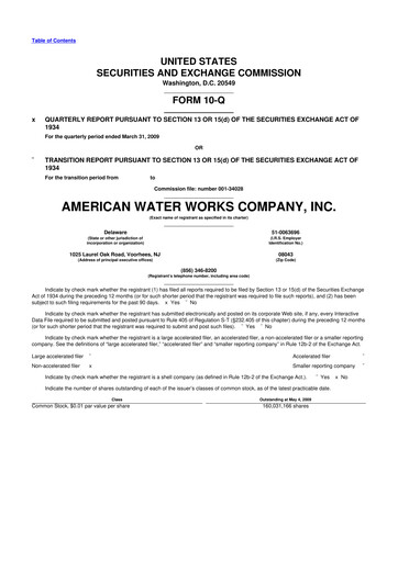 Thumbnail American Water 10-Q Quarterly Report FY 
