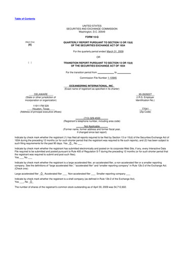 Miniature Oceaneering International
 10-Q Rapport trimestriel  
