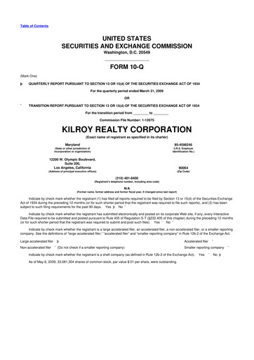Thumbnail Kilroy Realty 10-Q Quarterly Report FY 