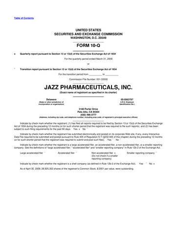Vorschaubild Jazz Pharmaceuticals 10-Q Quartalsbericht  