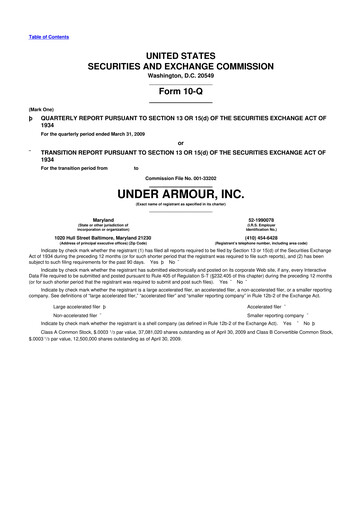 Thumbnail Under Armour
 10-Q Quarterly Report FY 