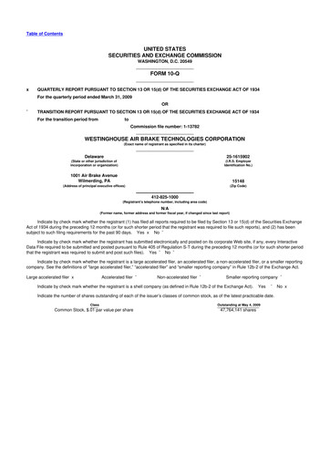 Thumbnail Wabtec 10-Q Quarterly Report FY 