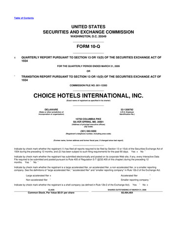 Thumbnail Choice Hotels International 10-Q Quarterly Report FY 