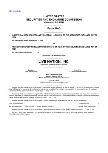 Thumbnail Live Nation
 10-Q Quarterly Report FY 