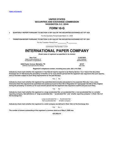Thumbnail International Paper
 10-Q Quarterly Report FY 