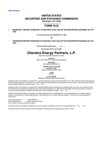 Thumbnail Cheniere Energy
Partners 10-Q Quarterly Report FY 