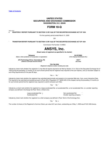 Thumbnail Ansys 10-Q Quarterly Report FY 