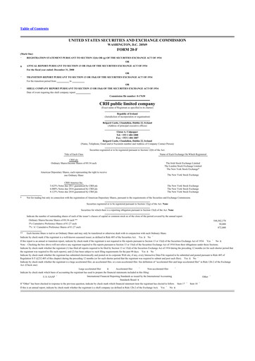 Thumbnail Cement Roadstone Holding
 20-F Annual Report 