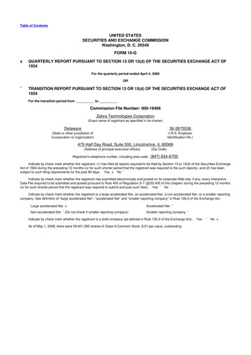 Thumbnail Zebra Technologies 10-Q Quarterly Report FY 