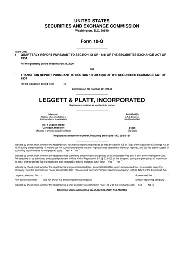 Miniature Leggett & Platt

 10-Q Rapport trimestriel  