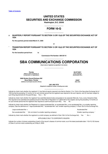Thumbnail SBA Communications 10-Q Quarterly Report FY 
