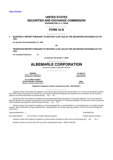 Thumbnail Albemarle 10-Q Quarterly Report FY 