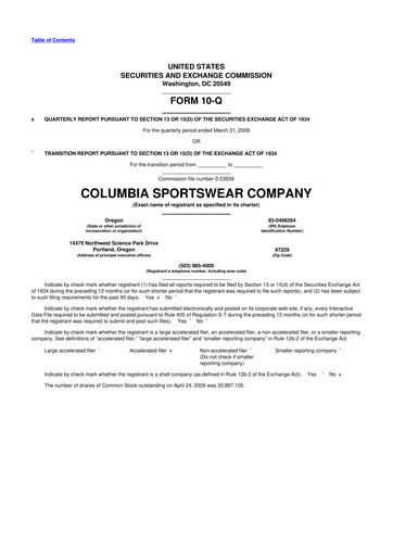 Thumbnail Columbia Sportswear
 10-Q Quarterly Report FY 
