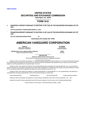 Thumbnail American Vanguard 10-Q Quarterly Report FY 