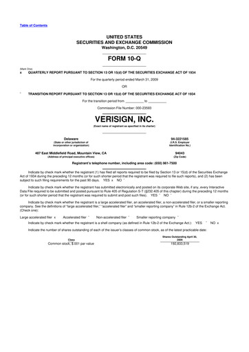 Thumbnail VeriSign 10-Q Quarterly Report FY 