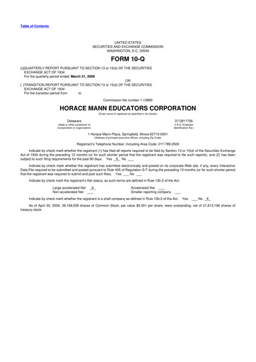 Thumbnail Horace Mann Educators 10-Q Quarterly Report FY 