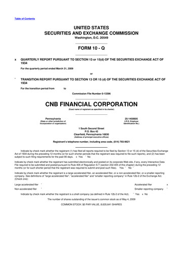Thumbnail CNB Financial Corp 10-Q Quarterly Report FY 