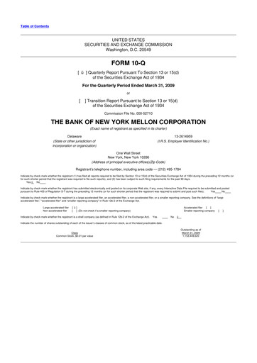 Thumbnail BNY Mellon (Bank of New York Mellon) 10-Q Quarterly Report FY 
