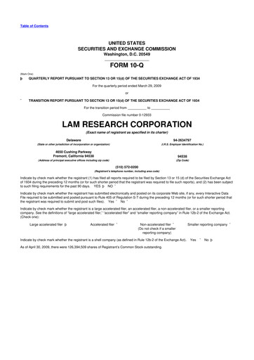 Thumbnail Lam Research 10-Q Quarterly Report FY 