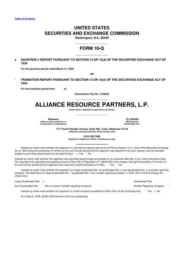 Miniature Alliance Resource Partners 10-Q Rapport trimestriel  