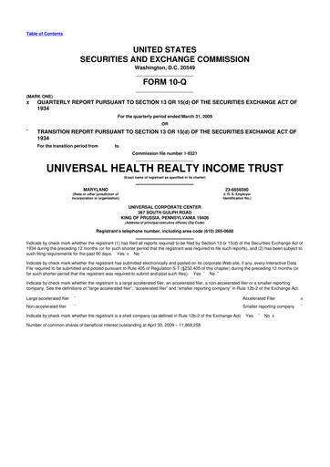 Thumbnail Universal Health Realty Income Trust 10-Q Quarterly Report FY 