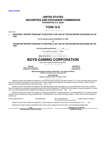 Miniature Boyd Gaming
 10-Q Rapport trimestriel  