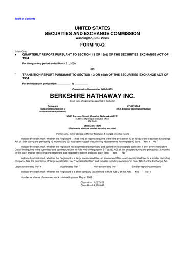 Thumbnail Berkshire Hathaway  10-Q Quarterly Report FY 