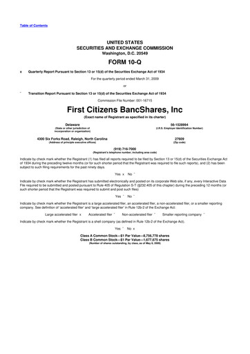 Thumbnail First Citizens BancShares
 10-Q Quarterly Report FY 