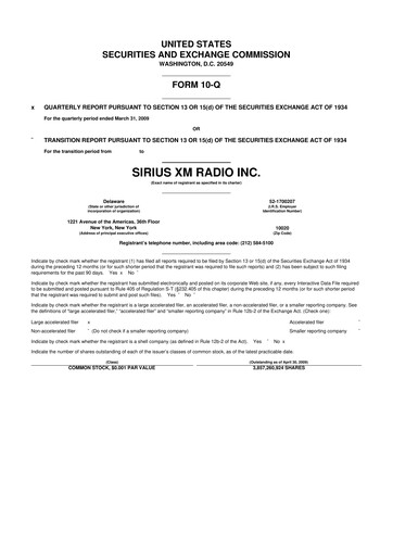 Thumbnail Sirius XM 10-Q Quarterly Report FY 