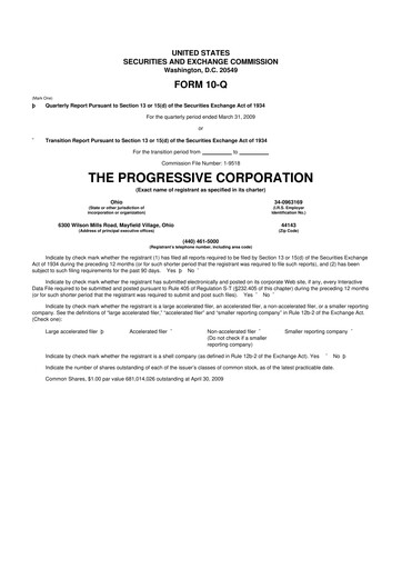 Thumbnail Progressive 10-Q Quarterly Report FY 