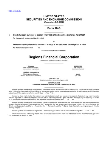 Thumbnail Regions Financial
 10-Q Quarterly Report FY 